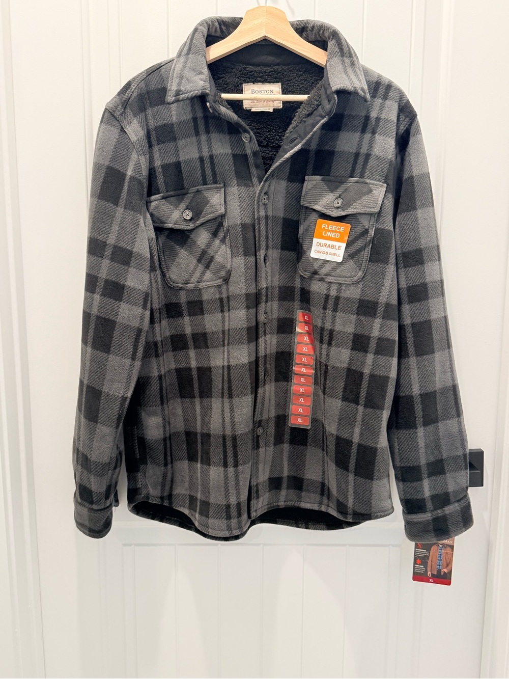 Boston Traders Black & Gray Plaid Fleece-Lined Shirt Jacket